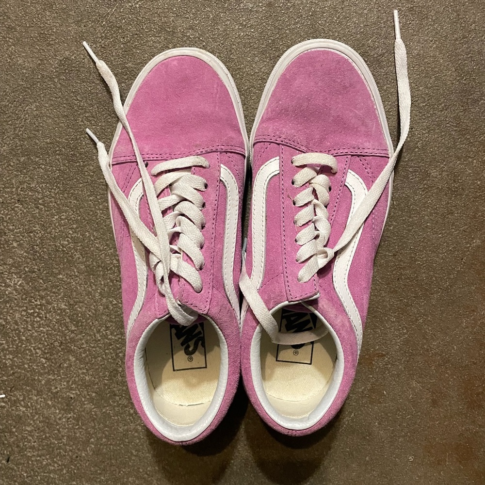 Vans Pink Suede Old School Style Sneakers with White Stripe